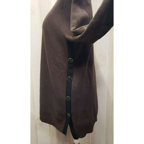 Chicos Brown Knit Tunic Sweater, Black Trim, Side Button Detail, Womens Size XL - Picture 3 of 9